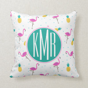 Neon Flamingos   Monogram Cushion
