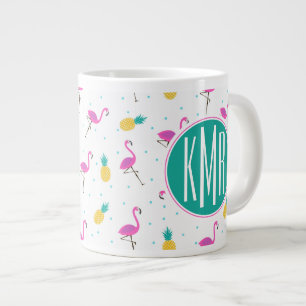 Neon Flamingos   Monogram Large Coffee Mug