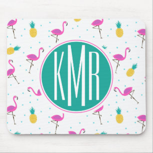 Neon Flamingos   Monogram Mouse Mat