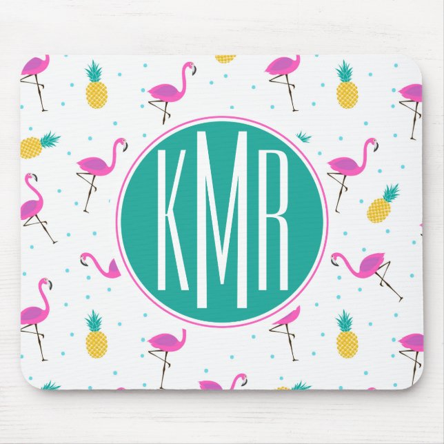 Neon Flamingos | Monogram Mouse Mat (Front)