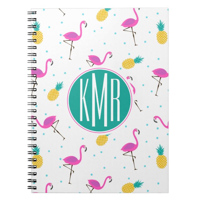 Neon Flamingos | Monogram Notebook (Front)