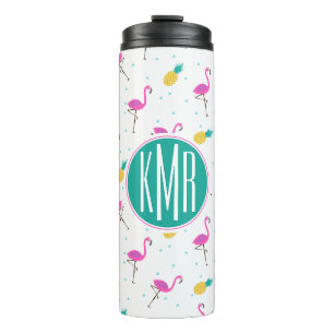 Neon Flamingos   Monogram Thermal Tumbler