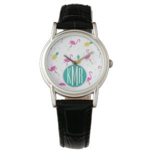 Neon Flamingos Monogram Watch