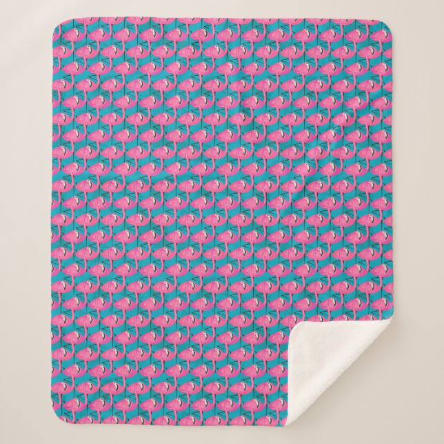 Neon Flamingos Sherpa Blanket (Front)