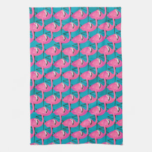 Neon Flamingos Tea Towel
