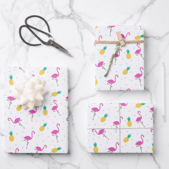 Neon Flamingos Wrapping Paper Sheet (Front)