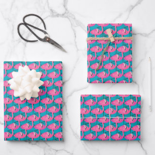 Neon Flamingos Wrapping Paper Sheet