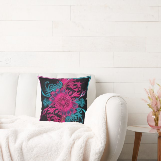 Neon Floral Abstract Cushion (Couch)