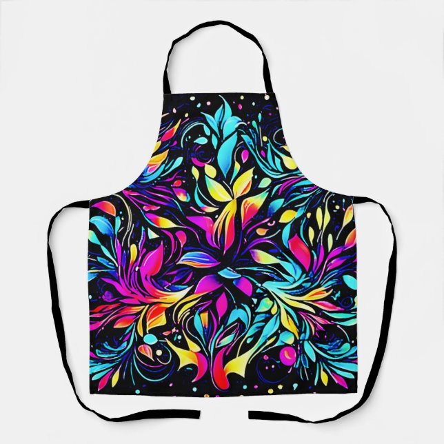 Neon Floral Burst Art Apron (Front)