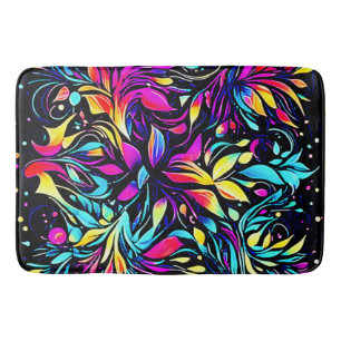 Neon Floral Burst Art Bath Mat