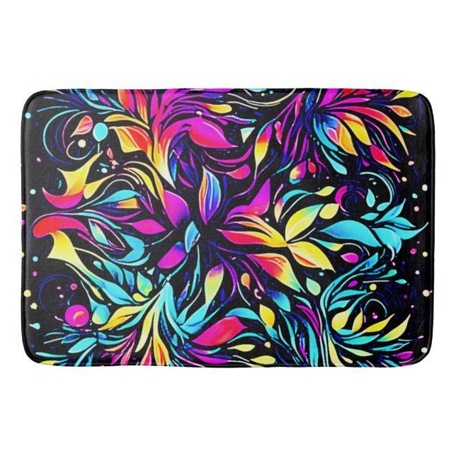 Neon Floral Burst Art Bath Mat (Front)