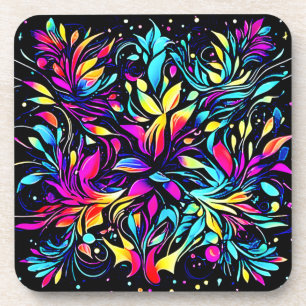 Neon Floral Burst Art Coaster