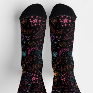 Neon Floral Butterfly Crew Socks