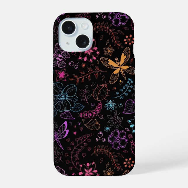 Neon Floral Butterfly Phone Case (Back)