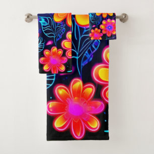 Neon Floral Fantasy Bath Towel Set