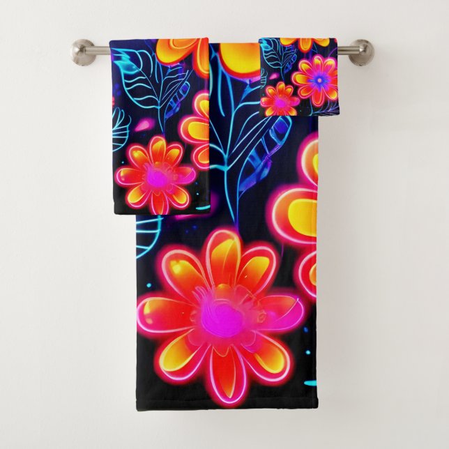 Neon Floral Fantasy Bath Towel Set (Insitu)