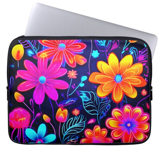 Neon Floral Fantasy Laptop Sleeve (Front)