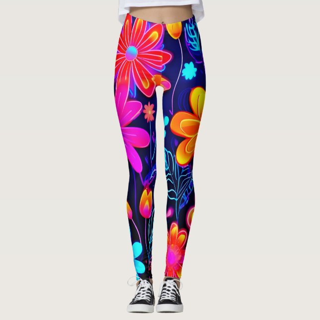 Neon Floral Fantasy Leggings (Front)