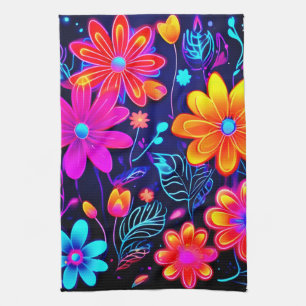 Neon Floral Fantasy Tea Towel