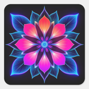 🌸 Neon Flower Blue Light Abstract Glow Art 🌸 Square Sticker