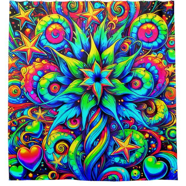 Neon Flower Design Shower Curtain (Front)