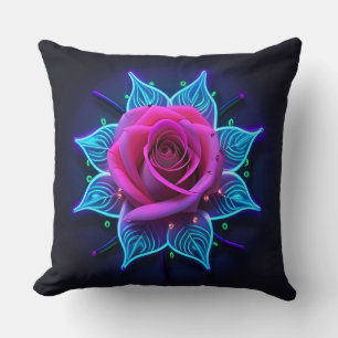Neon Flower with Blue Light Patterns Cushion