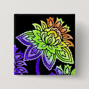 Neon Flowers 15 Cm Square Badge