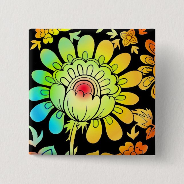Neon Flowers 15 Cm Square Badge (Front)