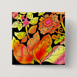 Neon Flowers 15 Cm Square Badge