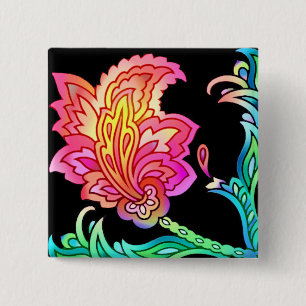 Neon Flowers 15 Cm Square Badge