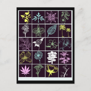 Neon Flowers and Plants silhouette art Postcard