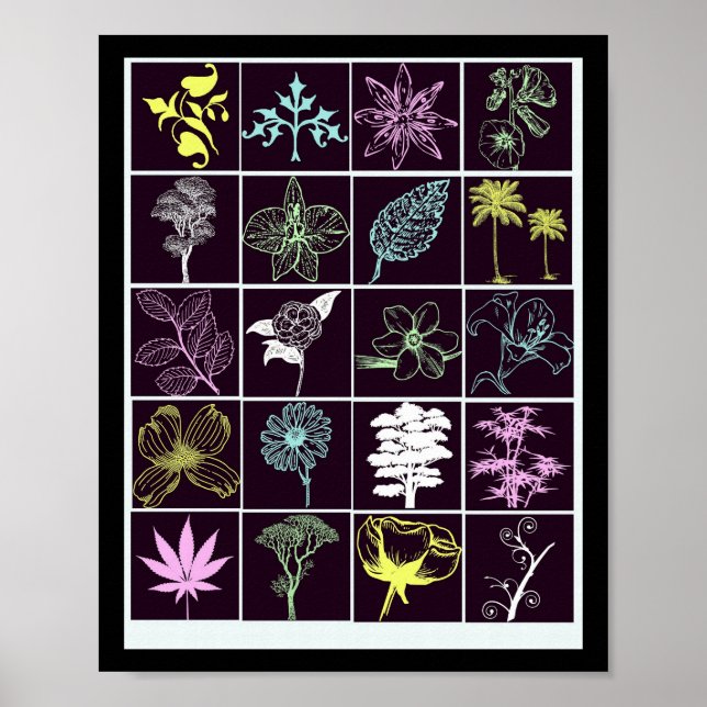 Neon Flowers and Plants silhouette art Poster (Front)