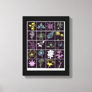 Neon Flowers and Plants silhouette Nature art Canvas Print