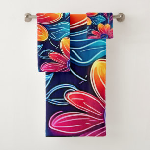 Neon Flowers Bloom Bright Bath Towel Set