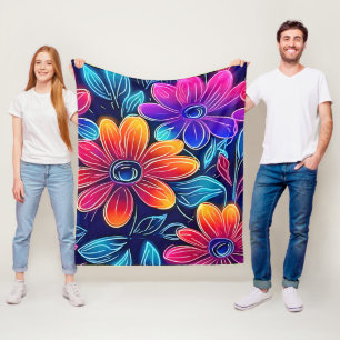 Neon Flowers Bloom Bright Fleece Blanket