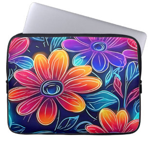 Neon Flowers Bloom Bright Laptop Sleeve