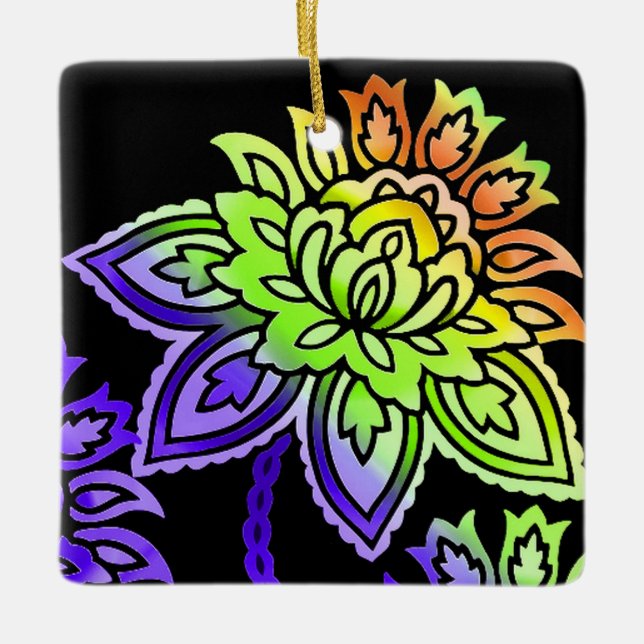 Neon Flowers Ceramic Ornament (Front)
