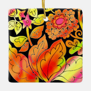 Neon Flowers Ceramic Ornament