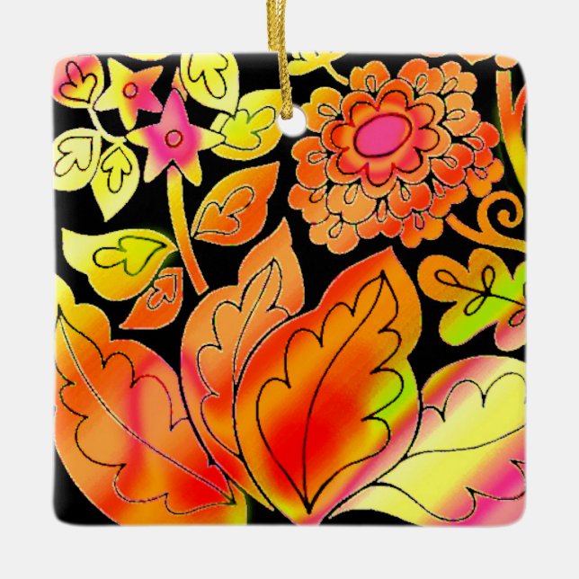 Neon Flowers Ceramic Ornament (Front)