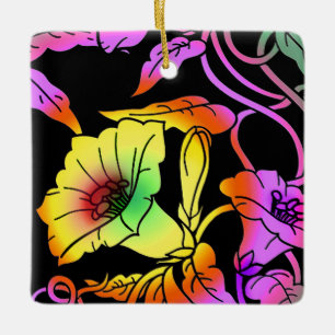 Neon Flowers Ceramic Ornament