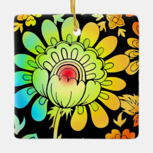 Neon Flowers Ceramic Ornament