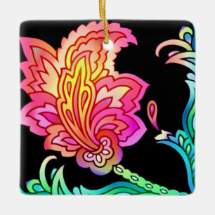 Neon Flowers Ceramic Ornament