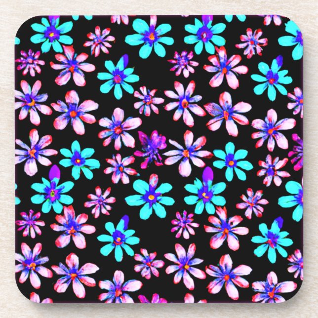 Neon Flowers Patterns Artwork. Buy Now Coaster (Front)