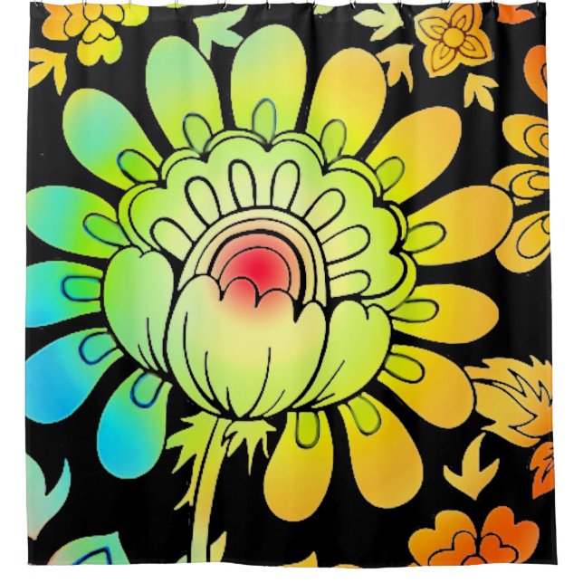 Neon Flowers Shower Curtain (Front)