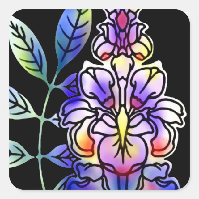 Neon Flowers Square Sticker (Front)