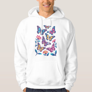 Neon Flowers with Six Glowing Butterflies Hoodie