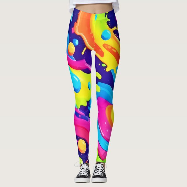 Neon Fluid Art Leggings (Front)