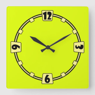 neon Fluorescent yellow lemon bright colour Square Wall Clock