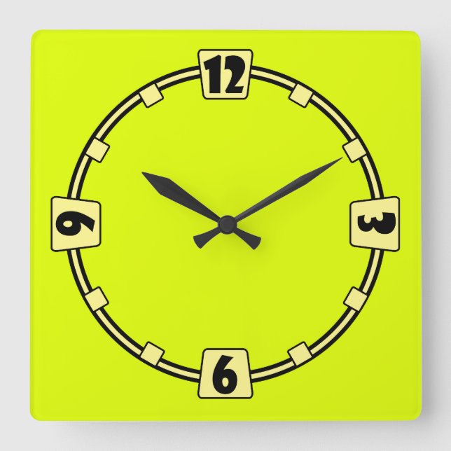 neon Fluorescent yellow lemon bright colour Square Wall Clock (Front)