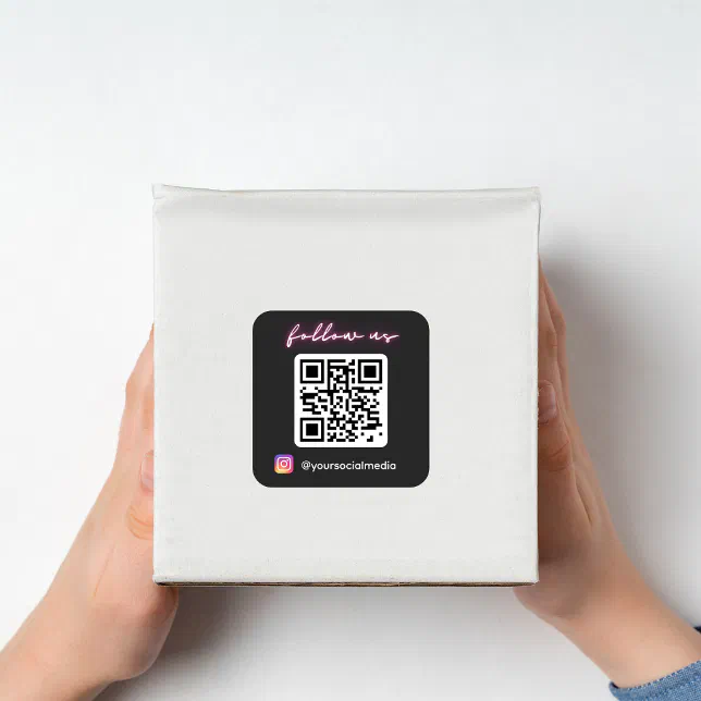Neon Follow Us on Instagram QR Code Social Media Square Sticker | Zazzle